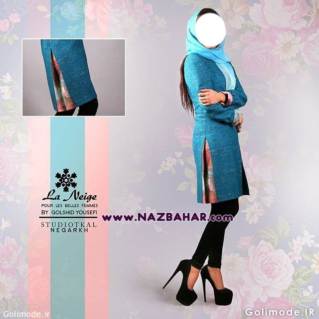 مدل مانتوی مجلسی ایرانی آبی رنگ